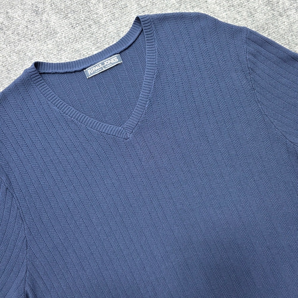 PJ Paul Jones Men's Large Navy Blue V-Neck Short Sleeve Textured Knit‎ Sweater